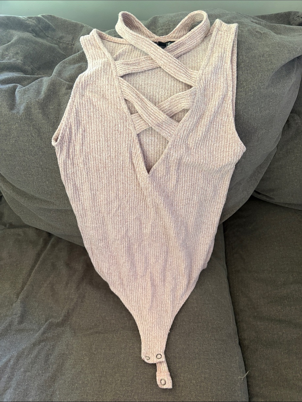 Express Lavender Crisscross Ribbed Bodysuit - Picture 3 of 3